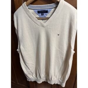 Tommy Hilfiger XXL Soft Hipster Dad Sweater Vest Sleeveless Cream Casual V-Neck
